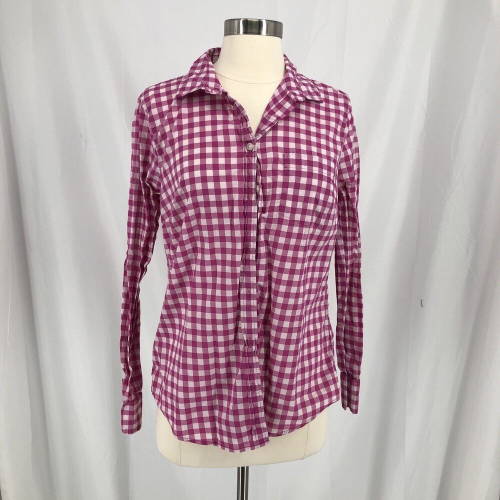 J.Crew Womens Pink White Gingham Button Down Shirt Long Sleeve Cotton Size M